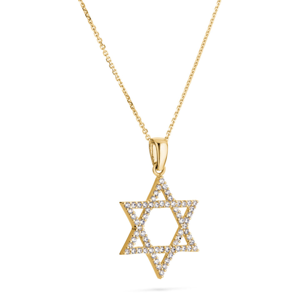 שרשרת ותליון מגן דוד משובץ זרקונים