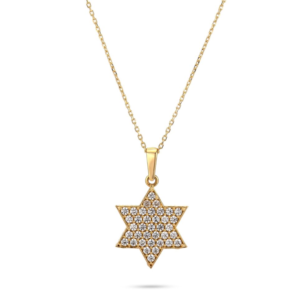 שרשרת מגן דוד זהב משובץ זרקונים מלא